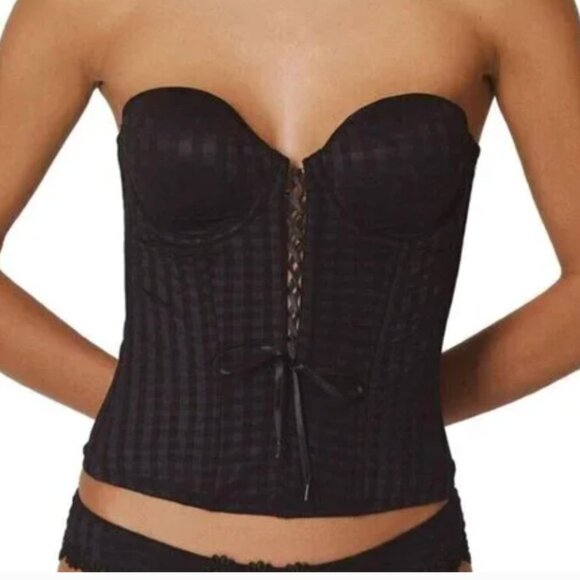 Marie Jo Basque Black Sexy Corset Convertible Lace Up Top 34 B/C - Picture 1 of 11